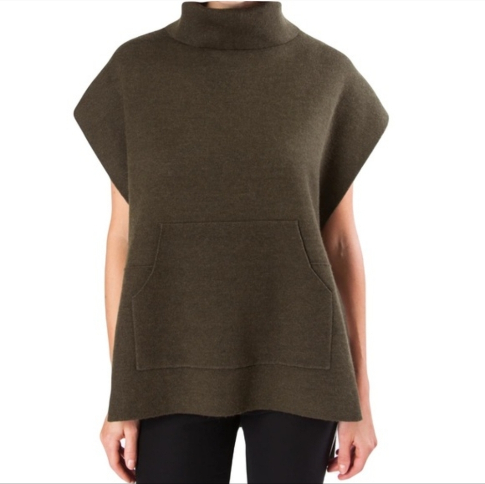 Kerisma Kanga Poncho Sleeveless Turtleneck Green Angora Blend Lagenlook M/L